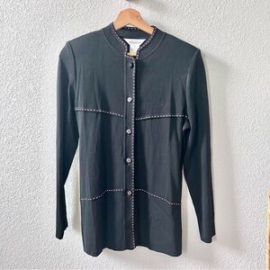 Exclusively Misook Black Knit Top with Pink Details Size Small Long Sleeve